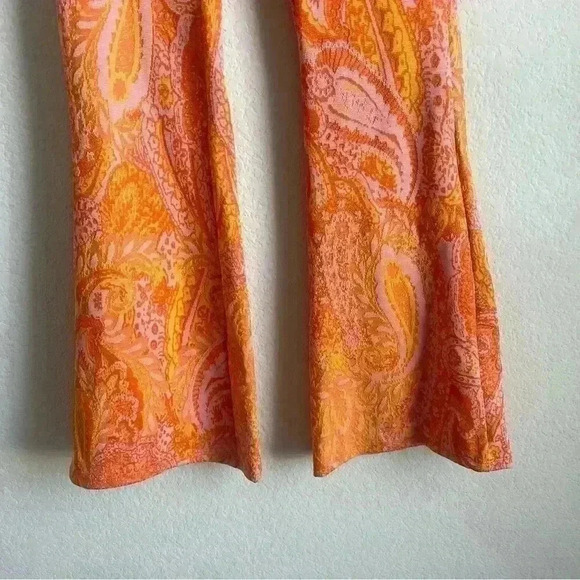 Zara Orange Pink Paisley Retro Hippie Flare Elastic Waist Pants Size S-NWT - Picture 5 of 10